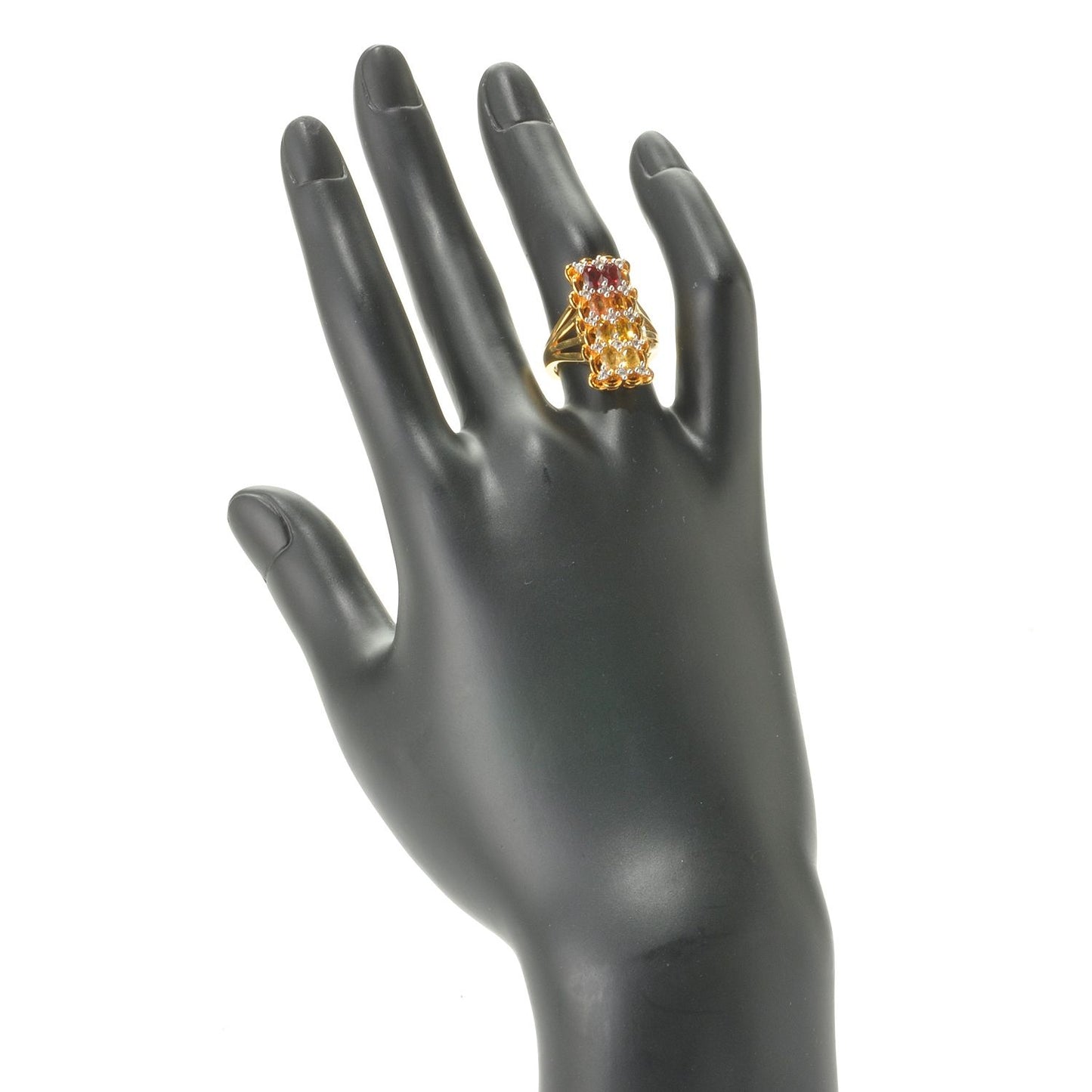 925 Sterling Silver Shaded Orange Sapphire, White Natural Zircon Ring - Pinctore