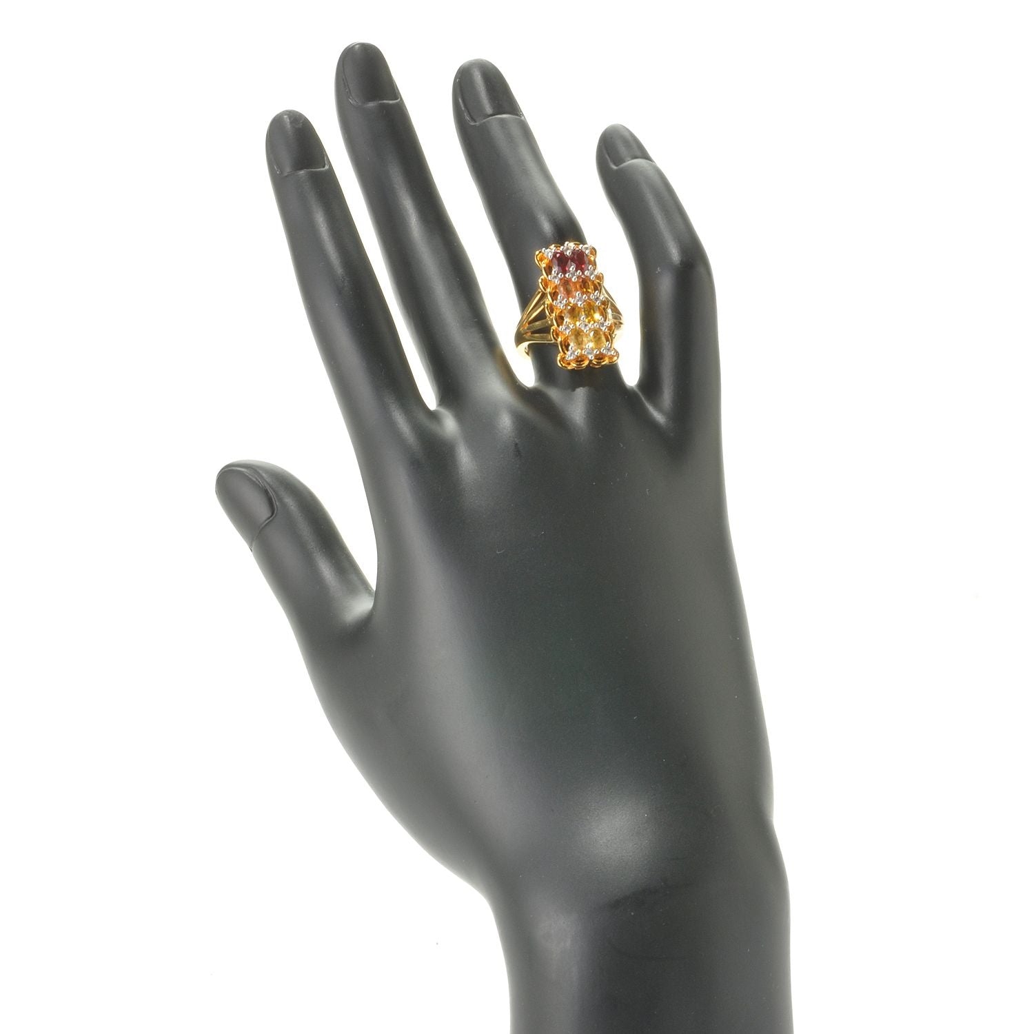 925 Sterling Silver Shaded Orange Sapphire, White Natural Zircon Ring - Pinctore