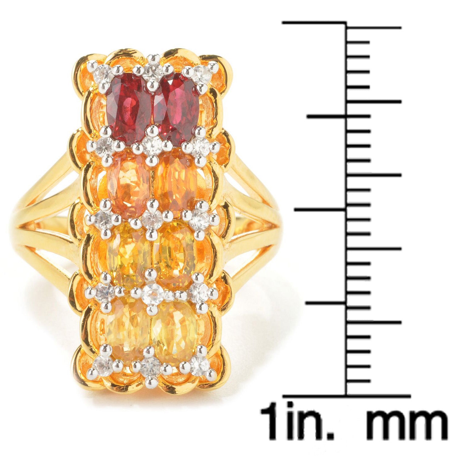 925 Sterling Silver Shaded Orange Sapphire, White Natural Zircon Ring - Pinctore