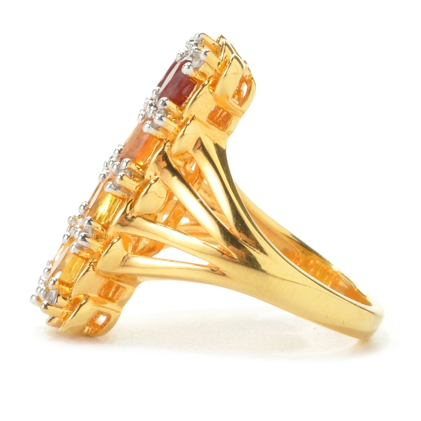 925 Sterling Silver Shaded Orange Sapphire, White Natural Zircon Ring - Pinctore