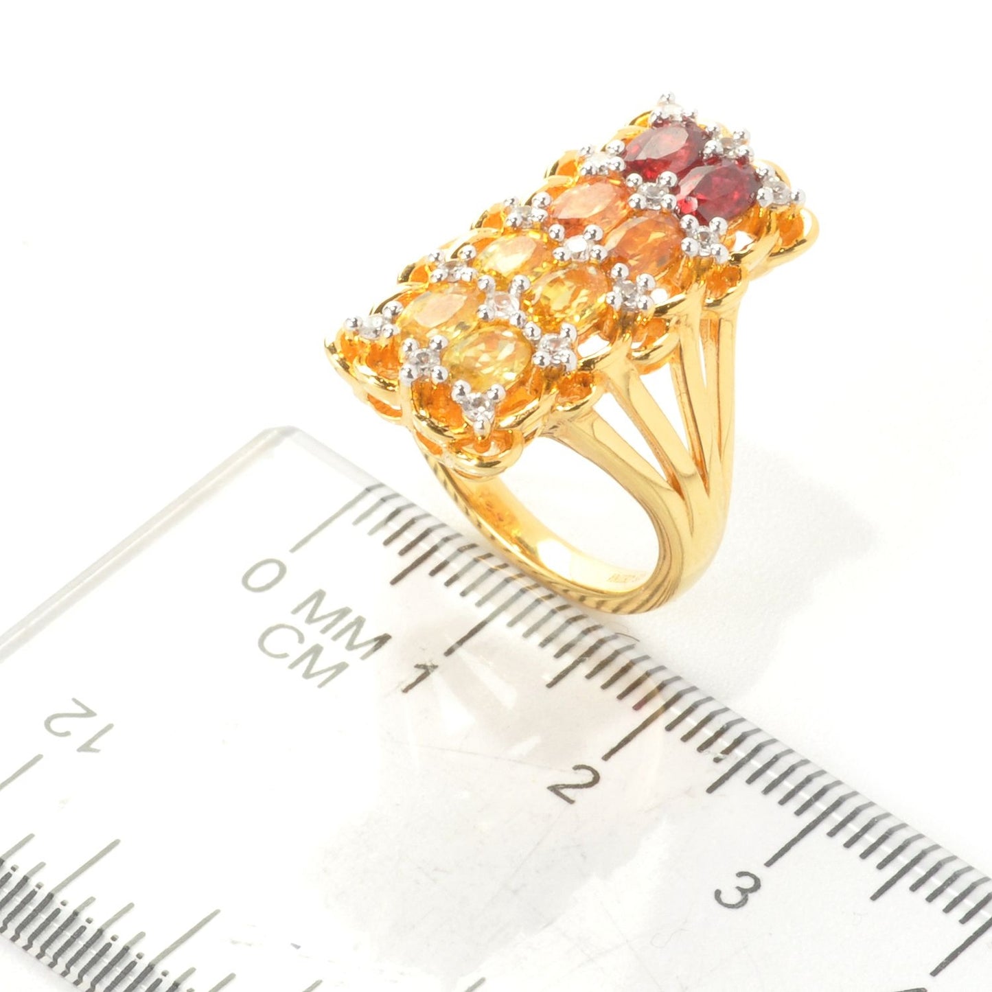 925 Sterling Silver Shaded Orange Sapphire, White Natural Zircon Ring - Pinctore