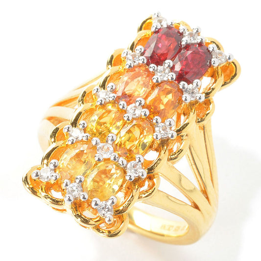 925 Sterling Silver Shaded Orange Sapphire, White Natural Zircon Ring - Pinctore