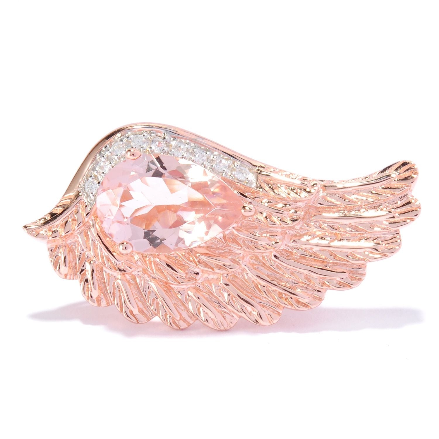 Pinctore 18K Gold Vermeil 2.50ctw Morganite & White Zircon Angel Wing Ring - pinctore