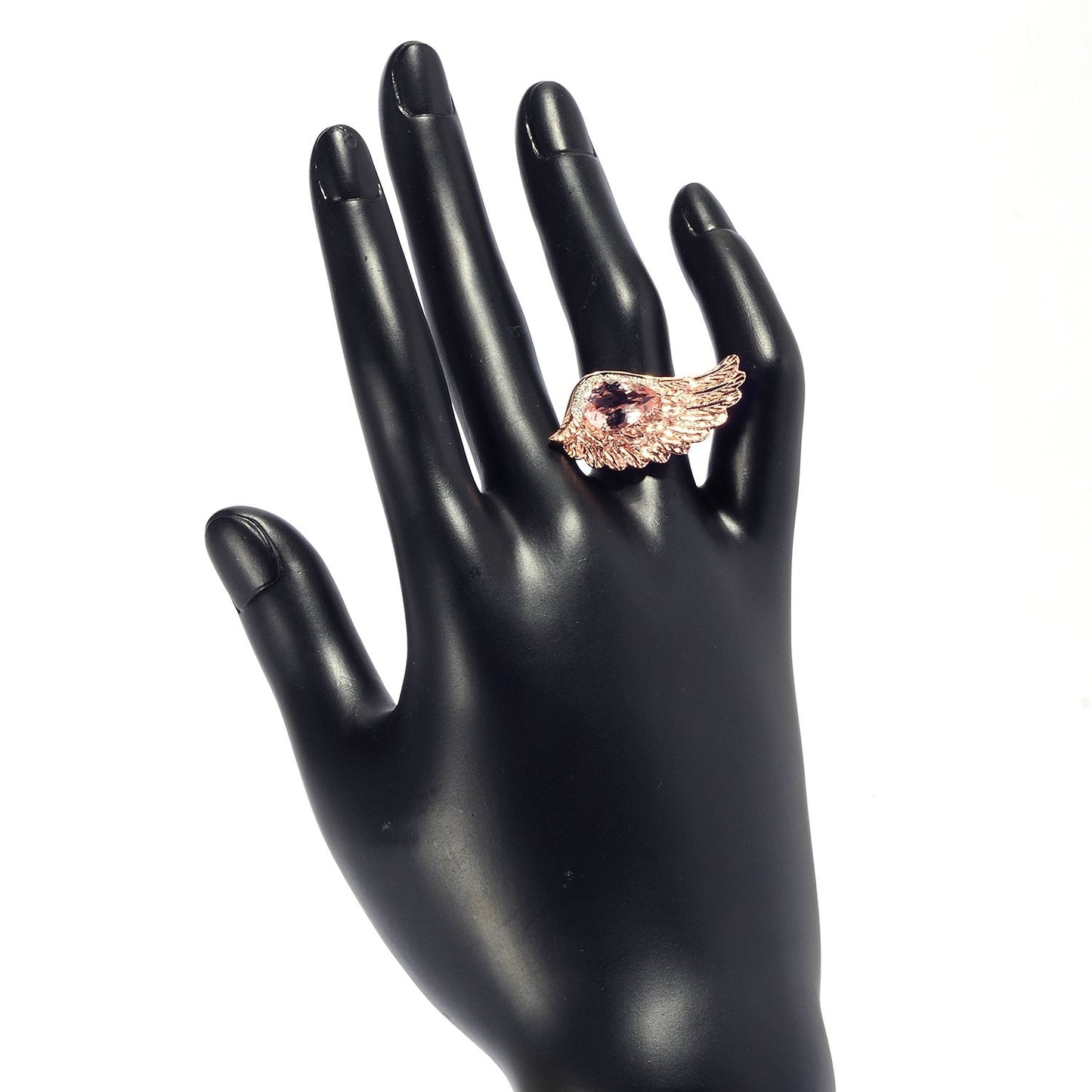 Pinctore 18K Gold Vermeil 2.50ctw Morganite & White Zircon Angel Wing Ring - pinctore