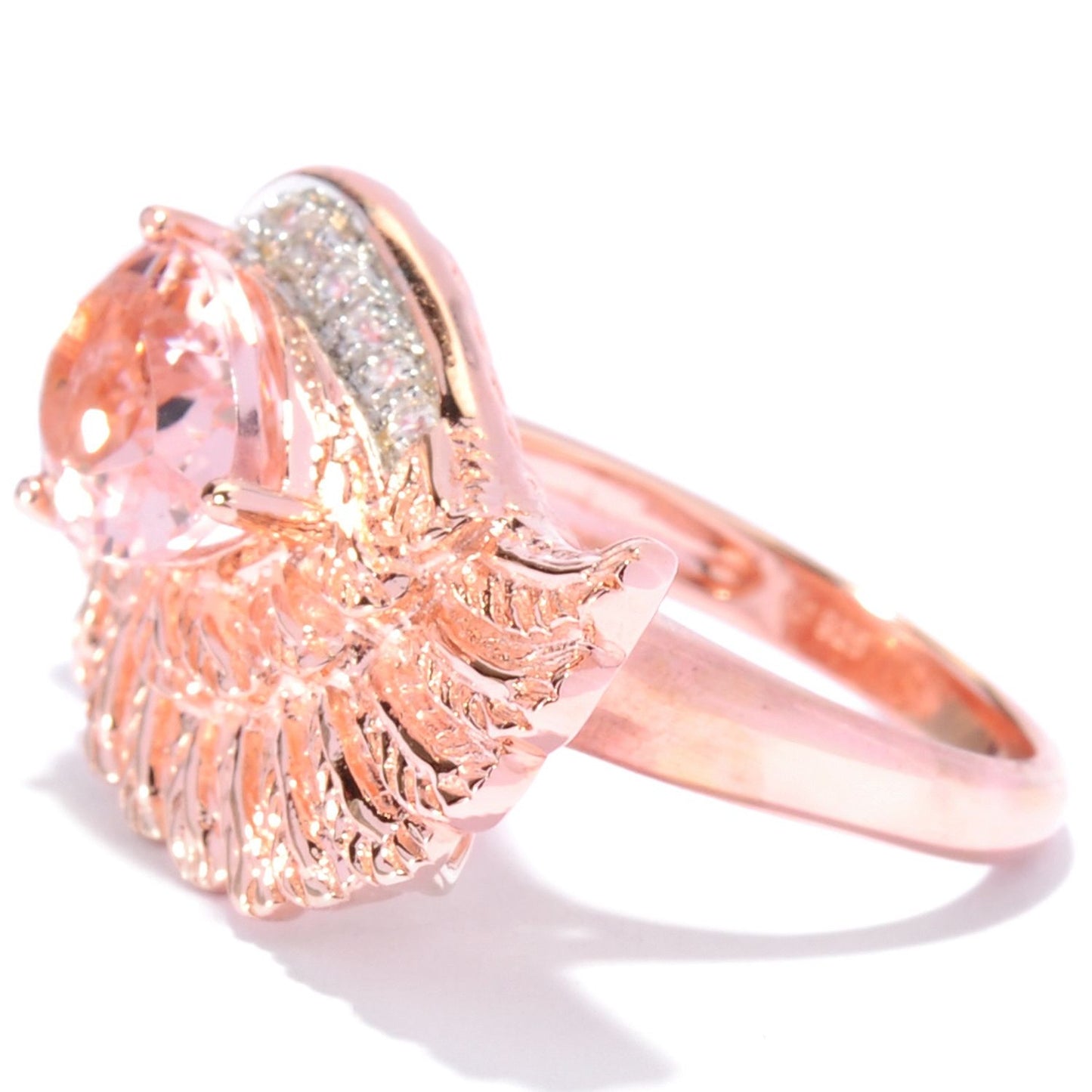 Pinctore 18K Gold Vermeil 2.50ctw Morganite & White Zircon Angel Wing Ring - pinctore