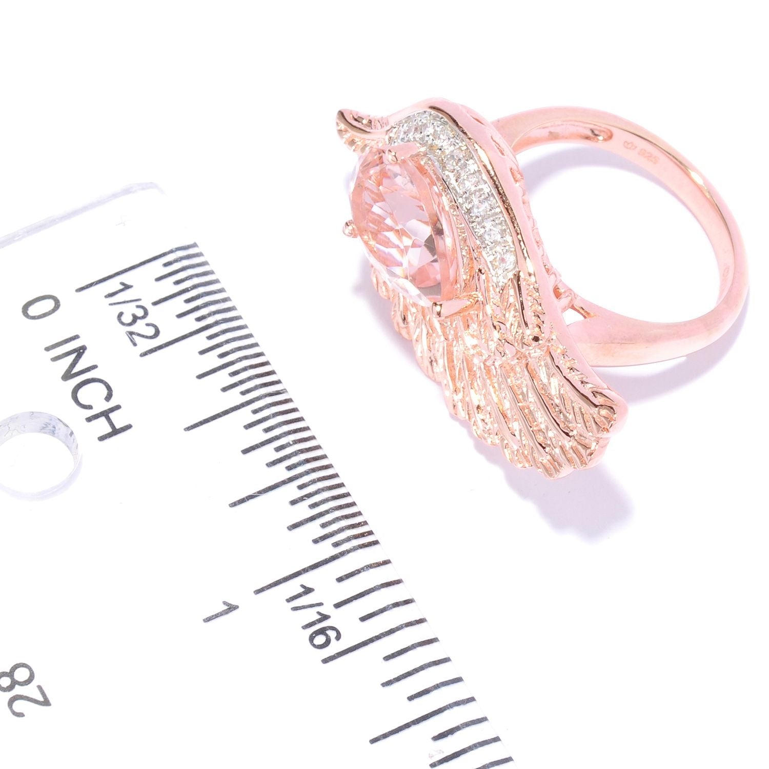 Pinctore 18K Gold Vermeil 2.50ctw Morganite & White Zircon Angel Wing Ring - pinctore