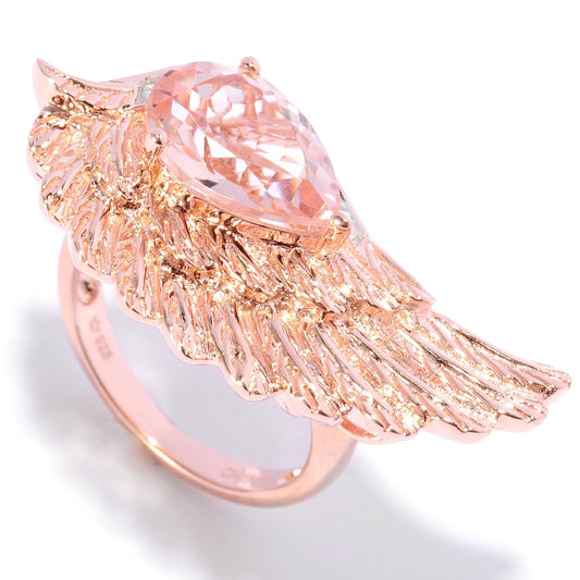 Pinctore 18K Gold Vermeil 2.50ctw Morganite & White Zircon Angel Wing Ring - pinctore