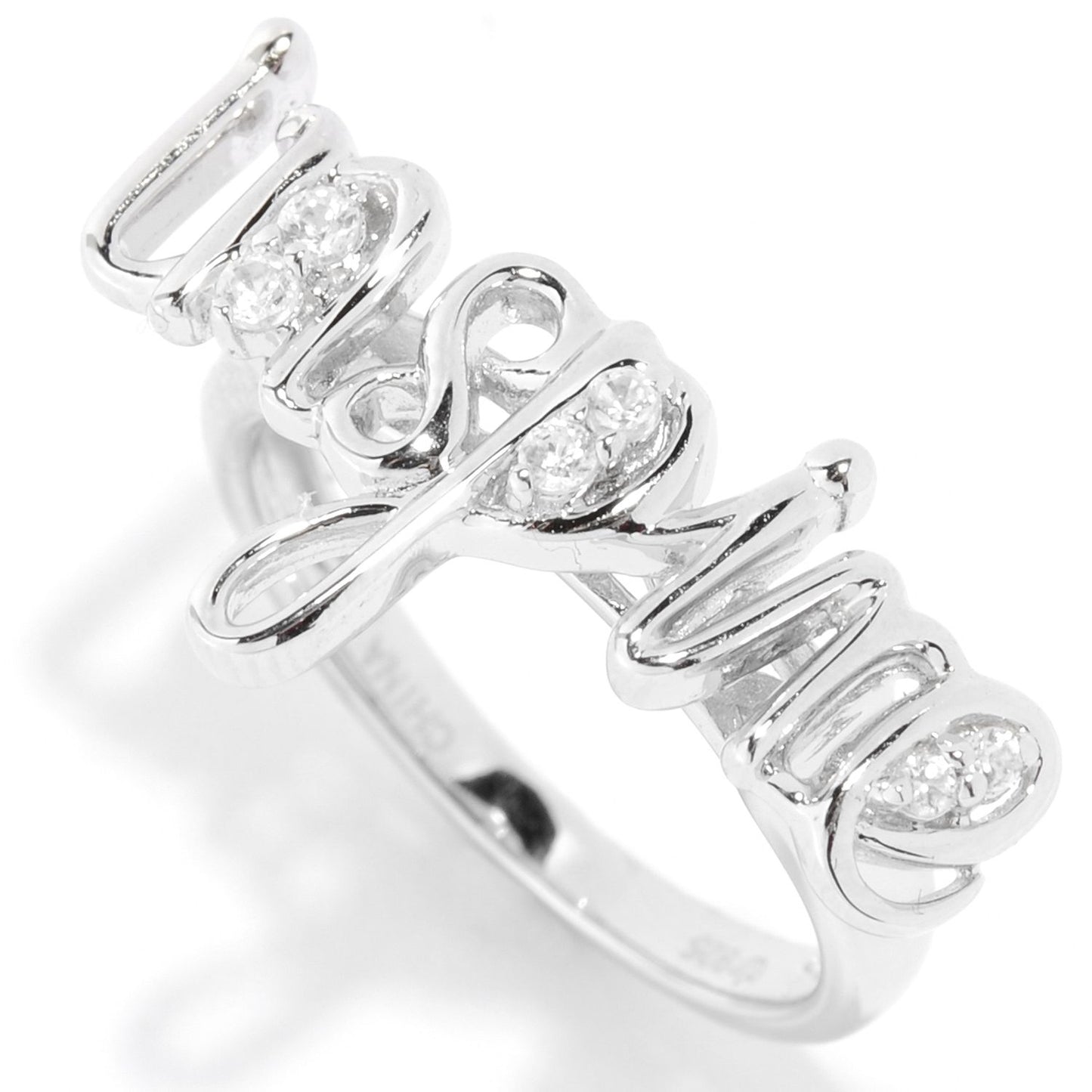 Pinctore Platinum o/Silver 0.15ctw White Natural Zircon 'Inspire' Ring - pinctore