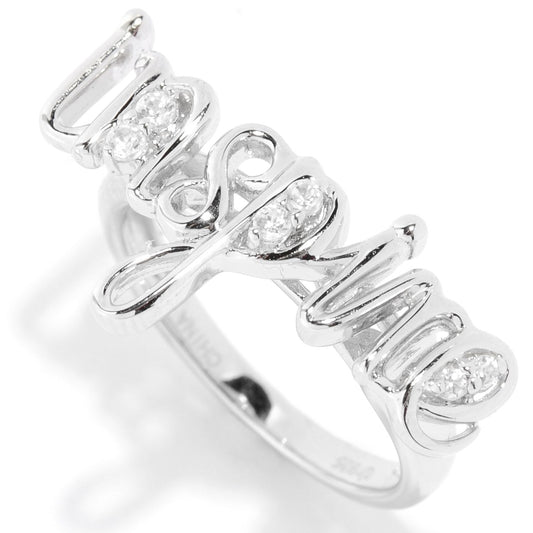 Pinctore Platinum o/Silver 0.15ctw White Natural Zircon 'Inspire' Ring - pinctore