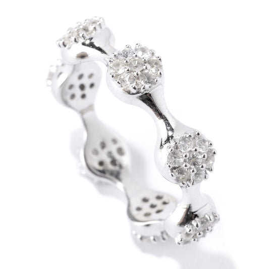 Pinctore Sterling Silver 0.93ctw White Sapphire Band Ring - pinctore