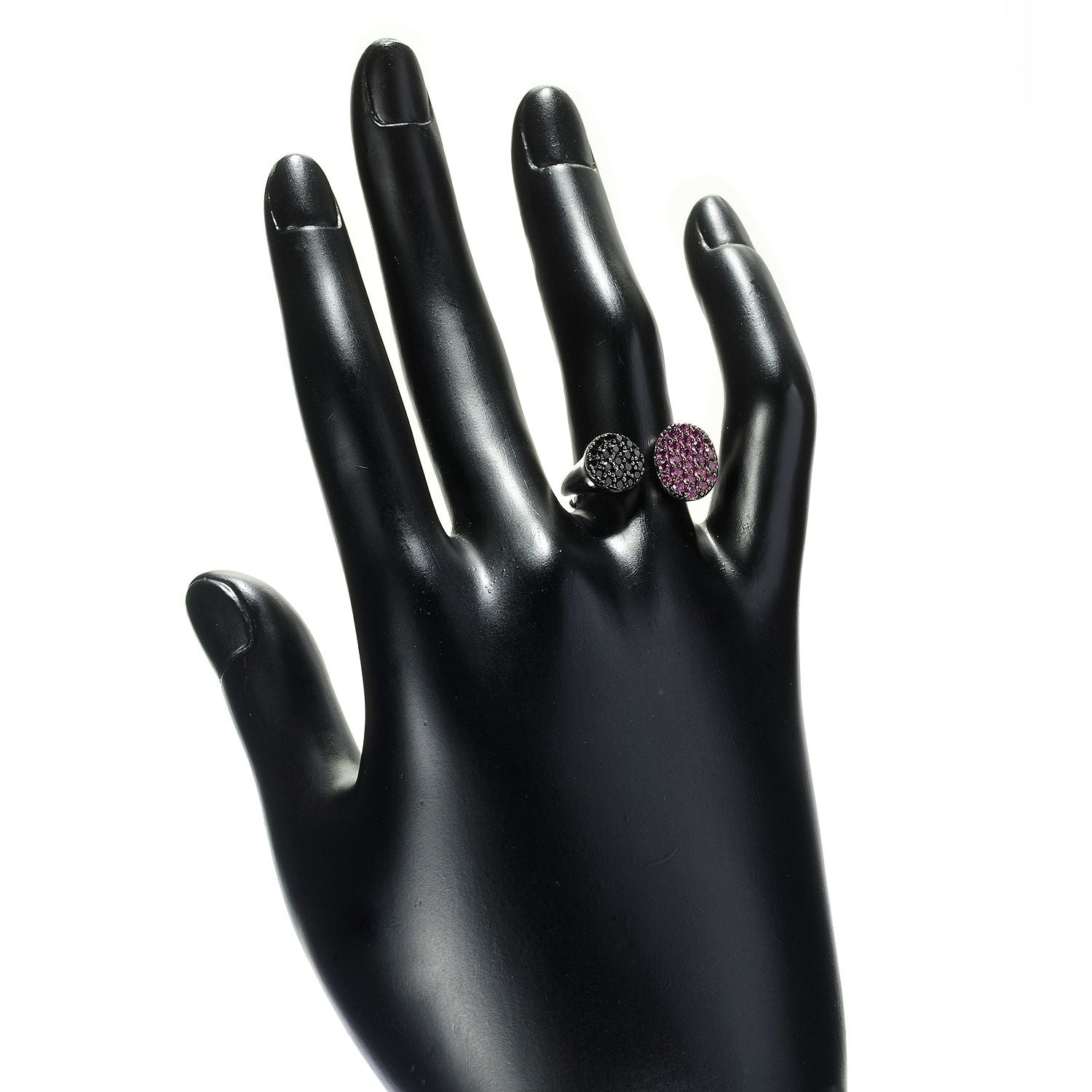 925 Sterling Silver Black Spinel, Rhodolite Garnet Ring - Pinctore