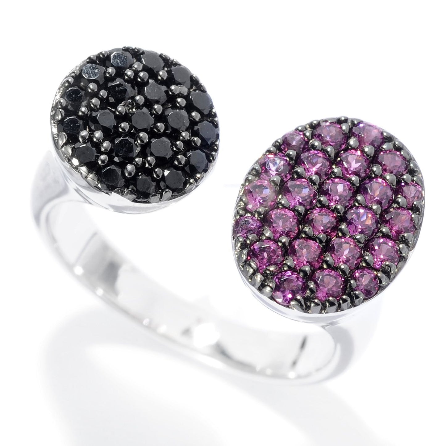 925 Sterling Silver Black Spinel, Rhodolite Garnet Ring - Pinctore