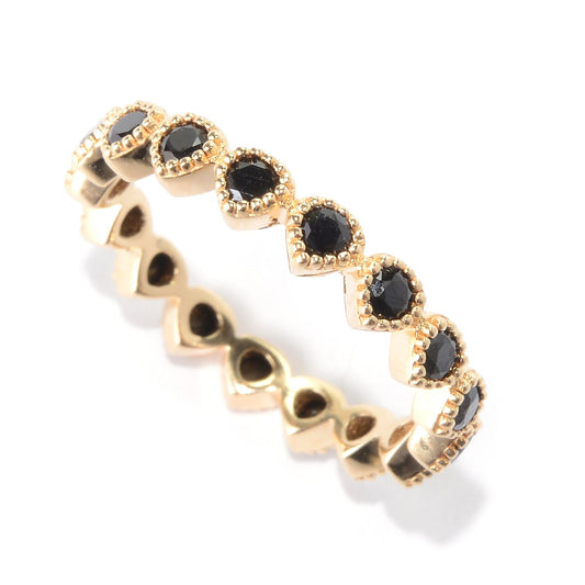 Pinctore 14K Yellow Gold Over Ster Silver 0.9ctw Blackk Spinel Ring - pinctore
