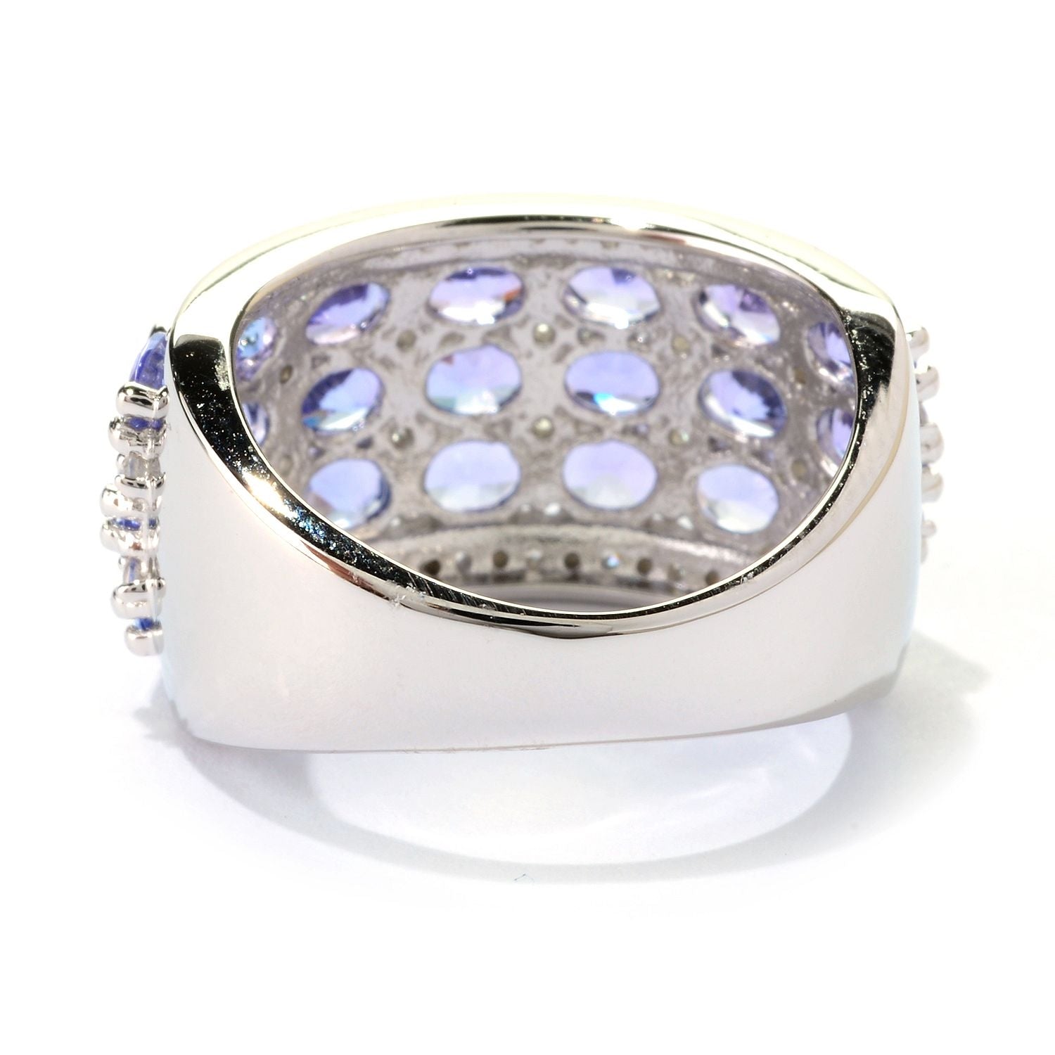 Sterling Silver 3.75Ctw Tanzanite & White Zircon Wide Band Ring - Pinctore