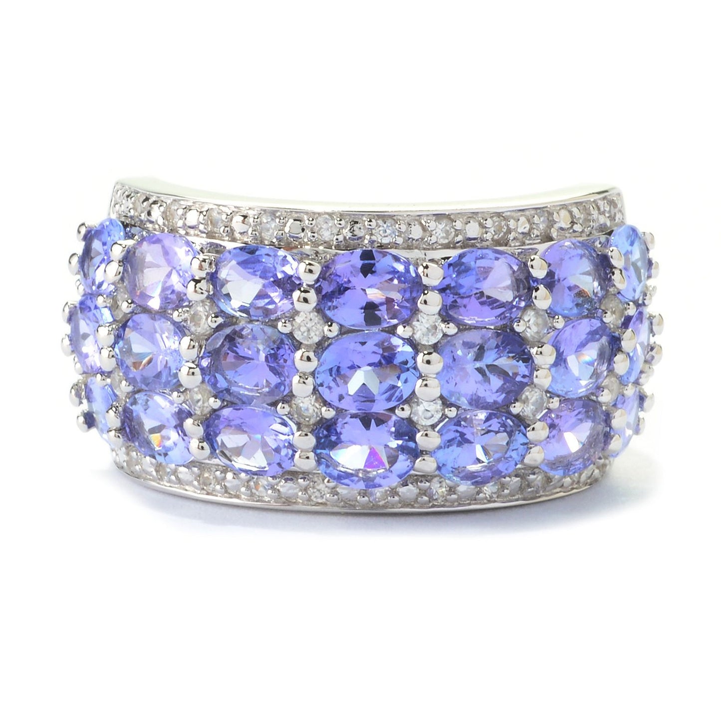 Sterling Silver 3.75Ctw Tanzanite & White Zircon Wide Band Ring - Pinctore