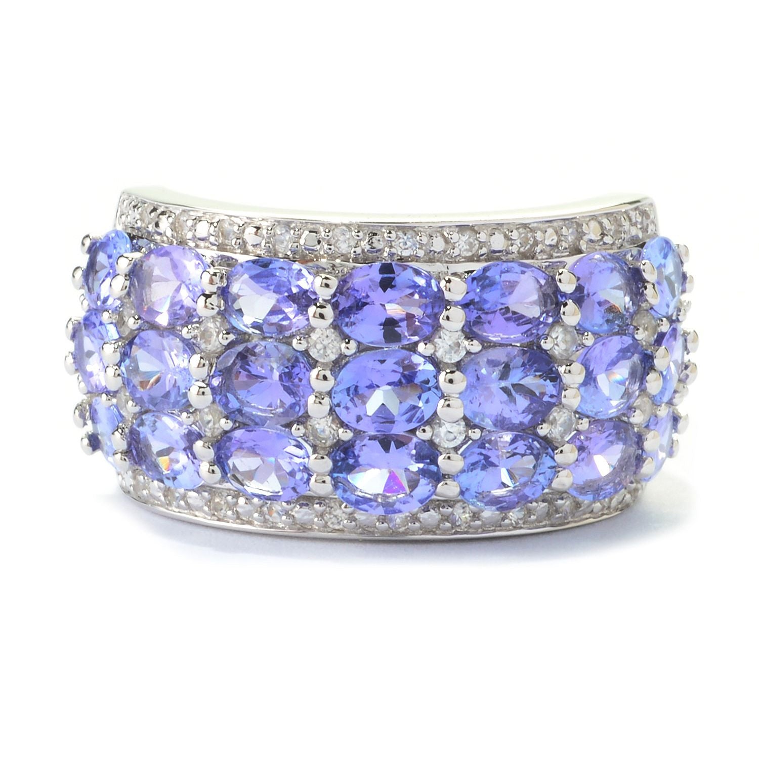 Sterling Silver 3.75Ctw Tanzanite & White Zircon Wide Band Ring - Pinctore