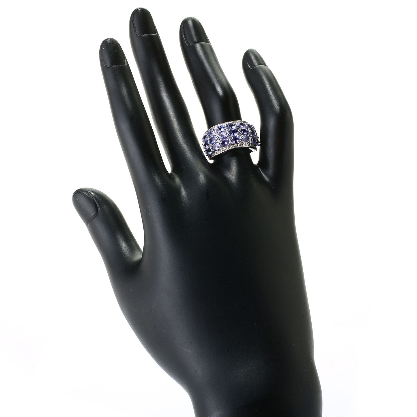 Sterling Silver 3.75Ctw Tanzanite & White Zircon Wide Band Ring - Pinctore