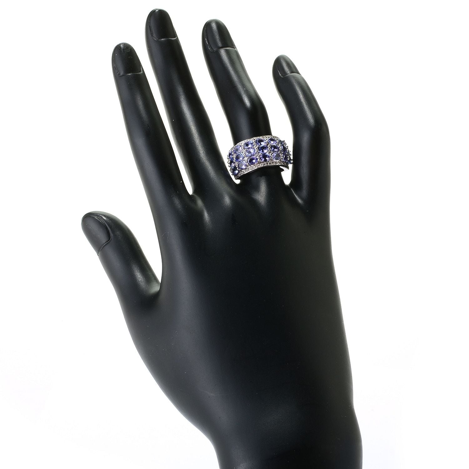 Sterling Silver 3.75Ctw Tanzanite & White Zircon Wide Band Ring - Pinctore