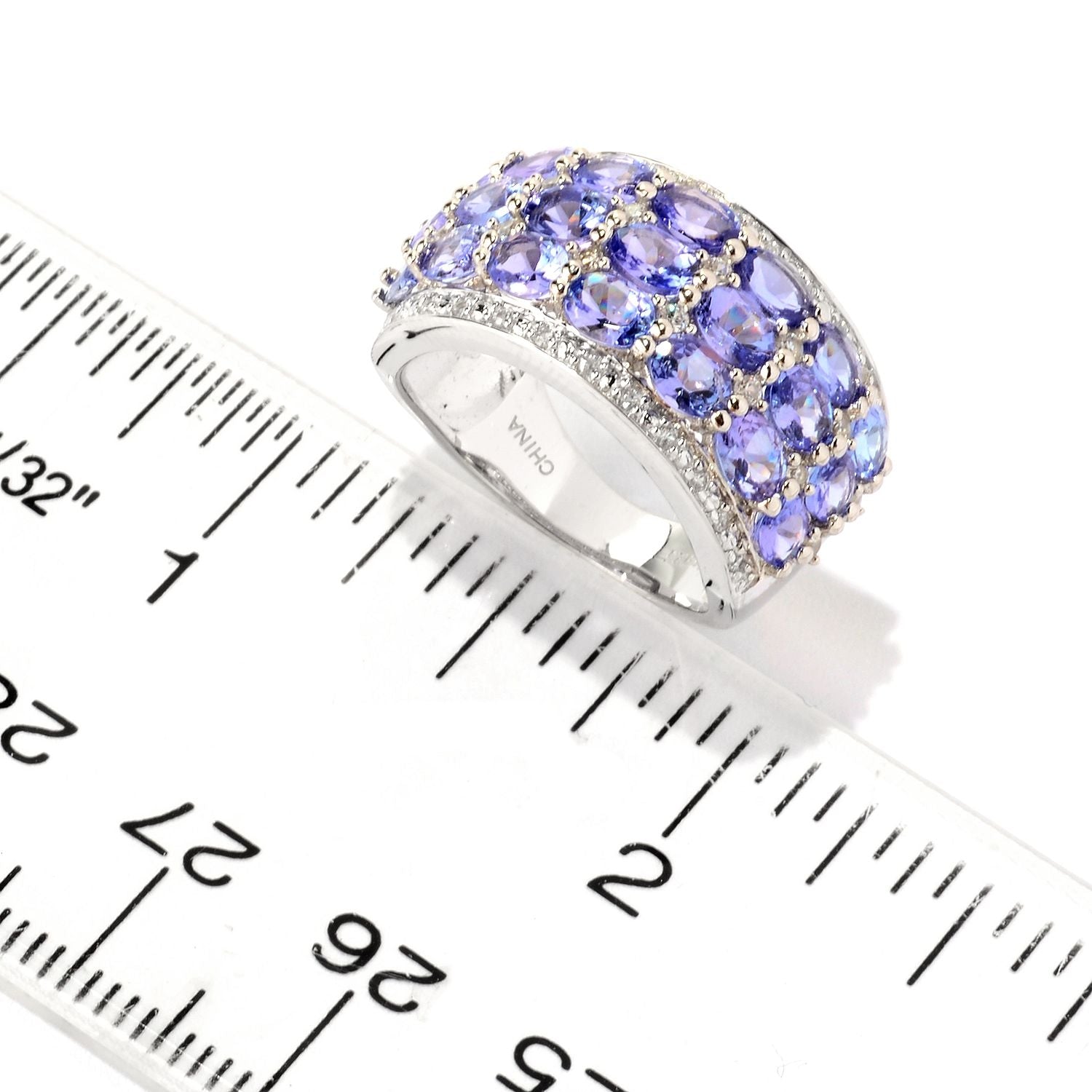 Sterling Silver 3.75Ctw Tanzanite & White Zircon Wide Band Ring - Pinctore