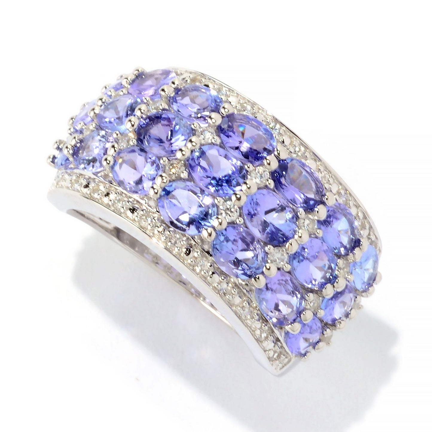 Sterling Silver 3.75Ctw Tanzanite & White Zircon Wide Band Ring - Pinctore