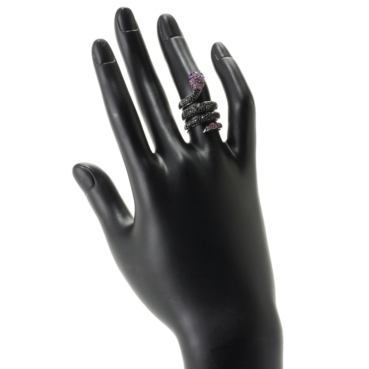 Sterling Silver 2.41Ctw Black Spinel and Multi Gem Snake Wrap Ring - Pinctore