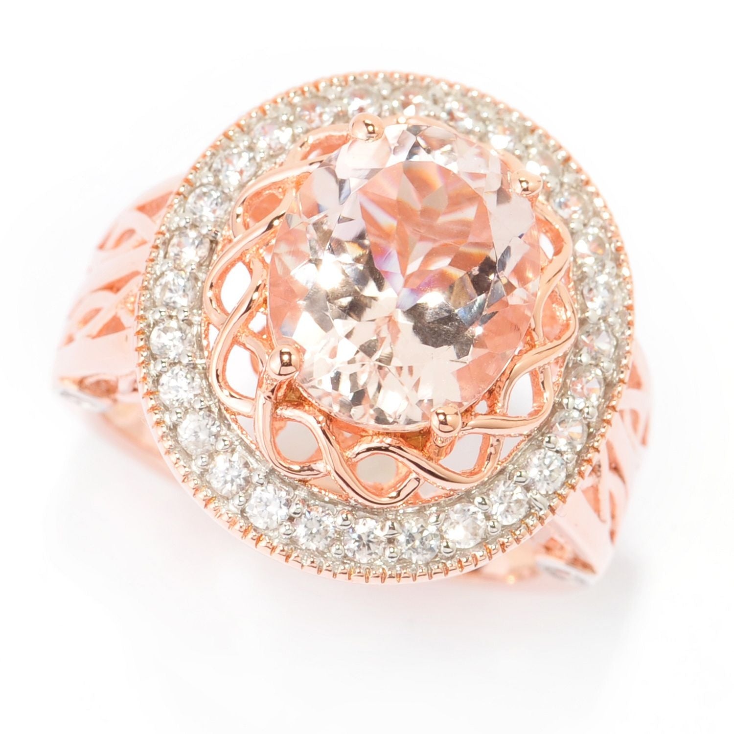 Pinctore 18K Rose Gold Over Silver 3.84ctw Morganite Cocktail Ring - pinctore