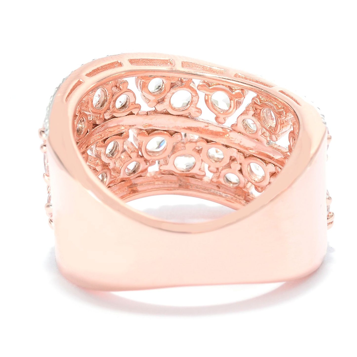 18k Rose Gold Over Silver Scattered Morganite Wave Band Ring - Pinctore