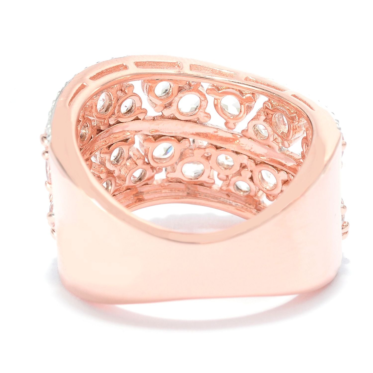 18k Rose Gold Over Silver Scattered Morganite Wave Band Ring - Pinctore
