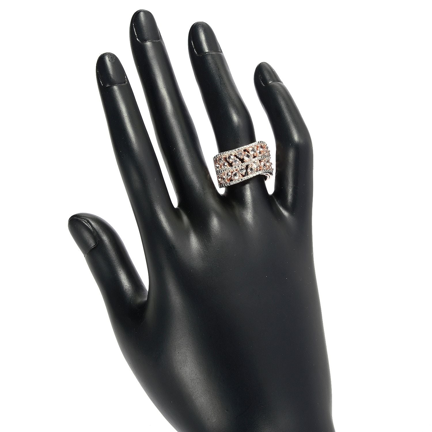 18k Rose Gold Over Silver Scattered Morganite Wave Band Ring - Pinctore