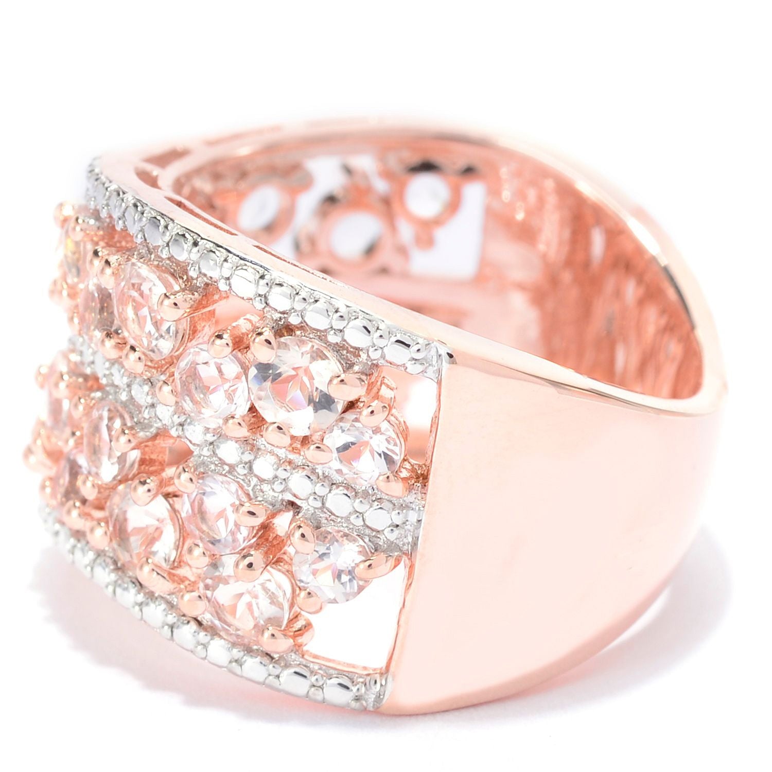 18k Rose Gold Over Silver Scattered Morganite Wave Band Ring - Pinctore