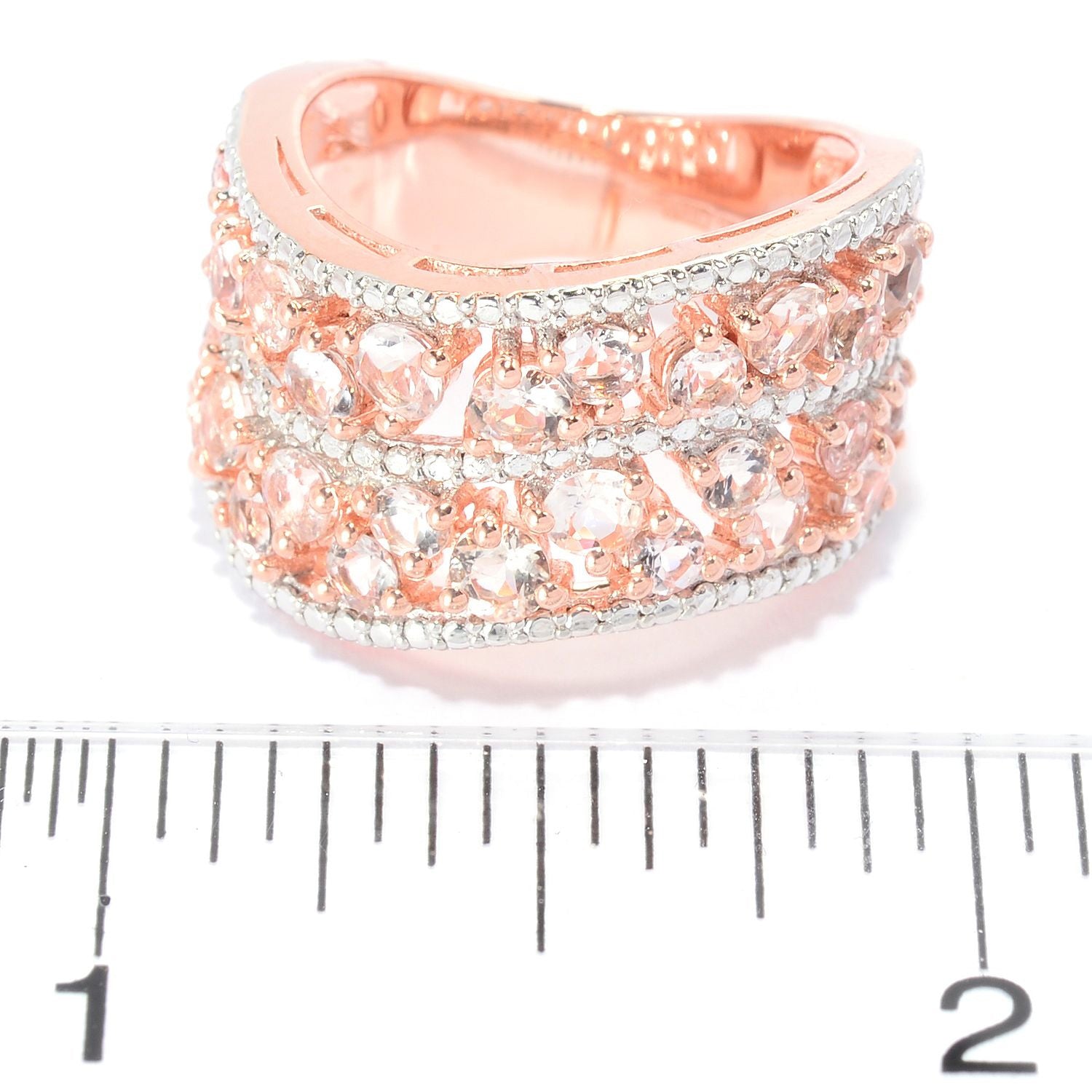 18k Rose Gold Over Silver Scattered Morganite Wave Band Ring - Pinctore