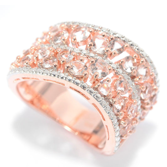 18k Rose Gold Over Silver Scattered Morganite Wave Band Ring - Pinctore