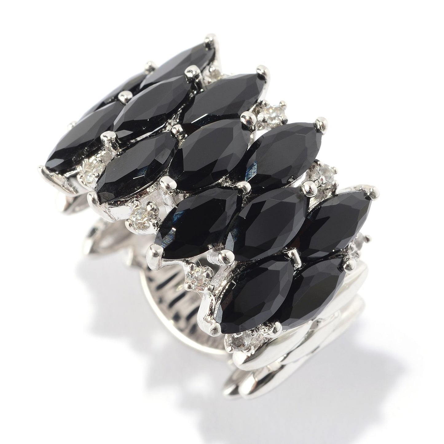 Pinctore Platinum o/Silver 5.56ctw Black Spinel Cluster Ring - pinctore