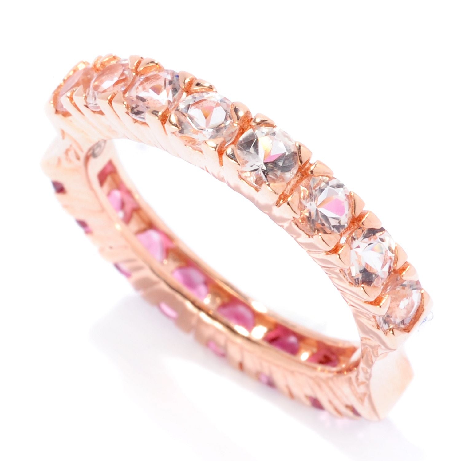 Pinctore SS/ 18K Rose Vermeil Morganite & Pink Tourmaline Reversible Band Ring - pinctore