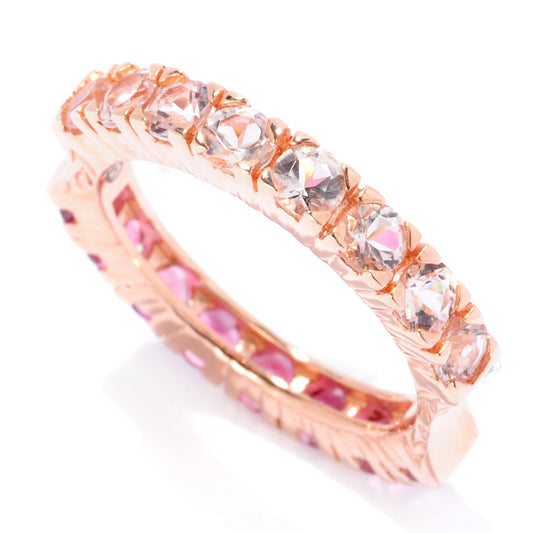 Pinctore SS/ 18K Rose Vermeil Morganite & Pink Tourmaline Reversible Band Ring - pinctore