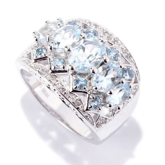 Pinctore Sterling Silver 2.59 TGW Aquamarine, Swiss Blue Topaz Ring - pinctore