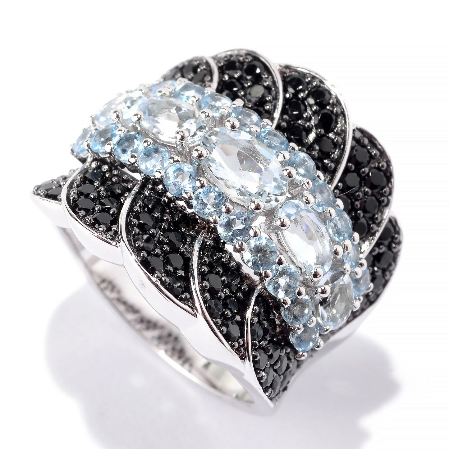 Pinctore Platinum o/Silver 3.78ctw Aquamarine, Swiss Blue Topaz Ring - pinctore
