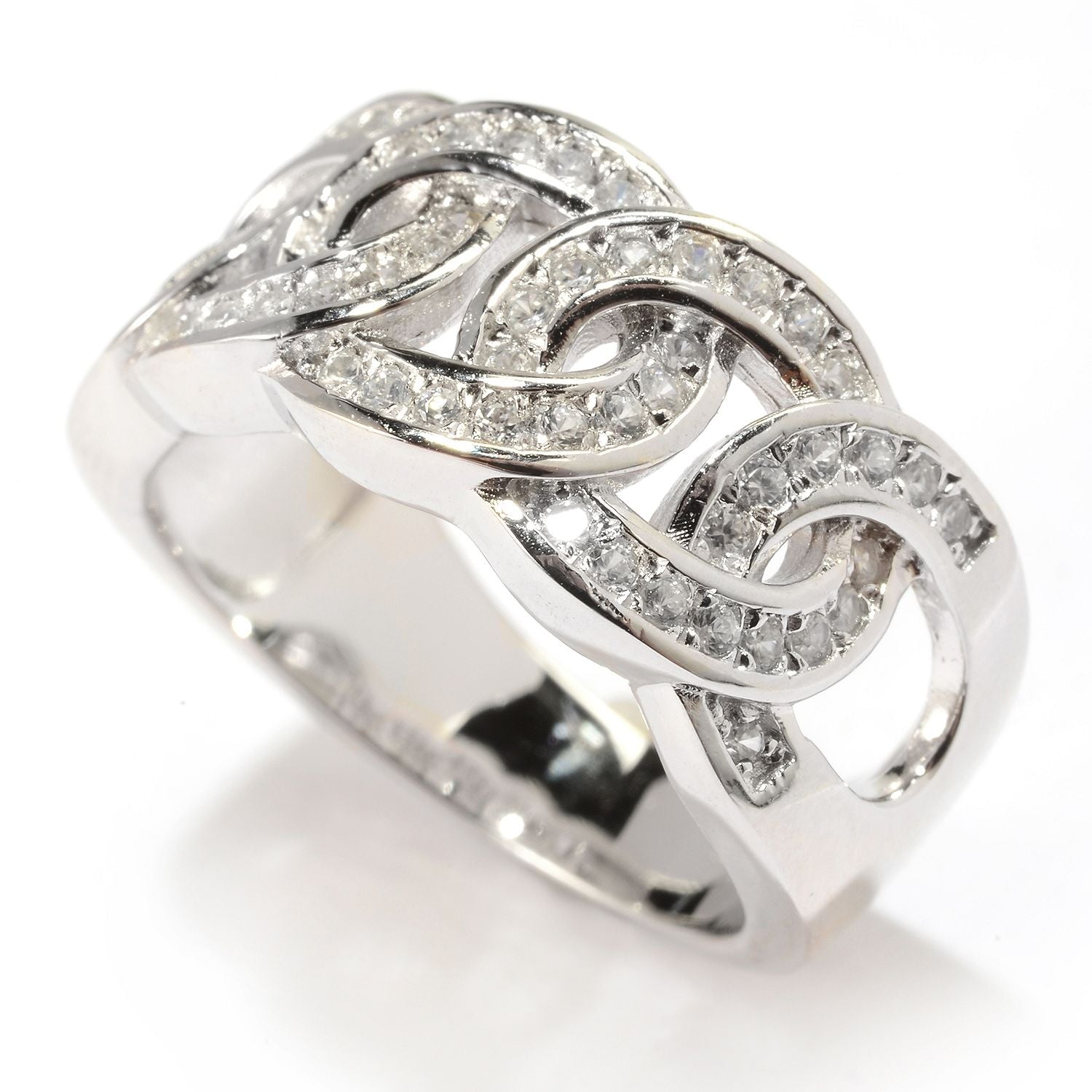 Pinctore Sterling Silver White Zircon Circle Link Band Ring - pinctore