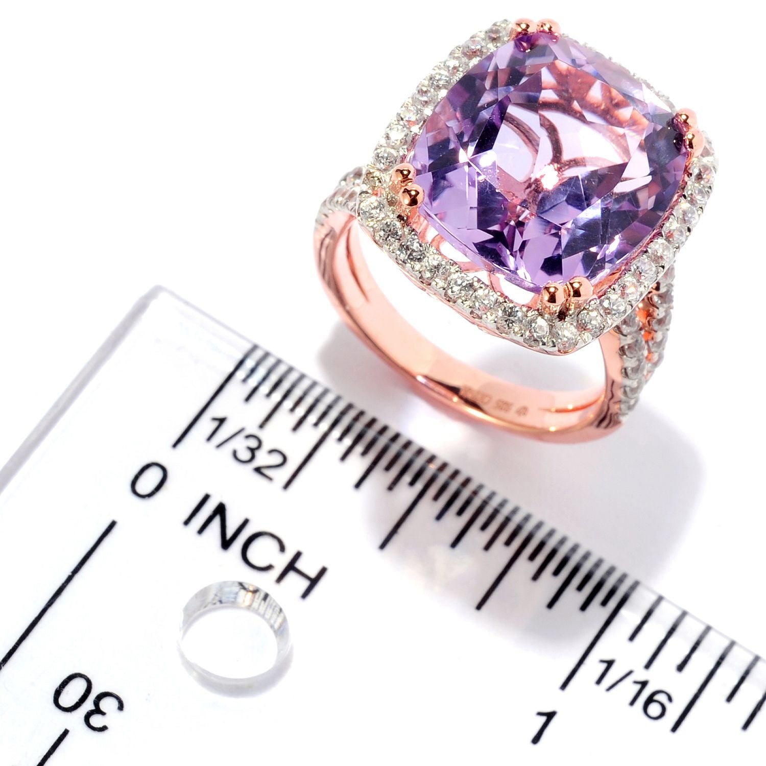 925 Sterling Silver White Natural Zircon, Pink Amethyst Ring - Pinctore