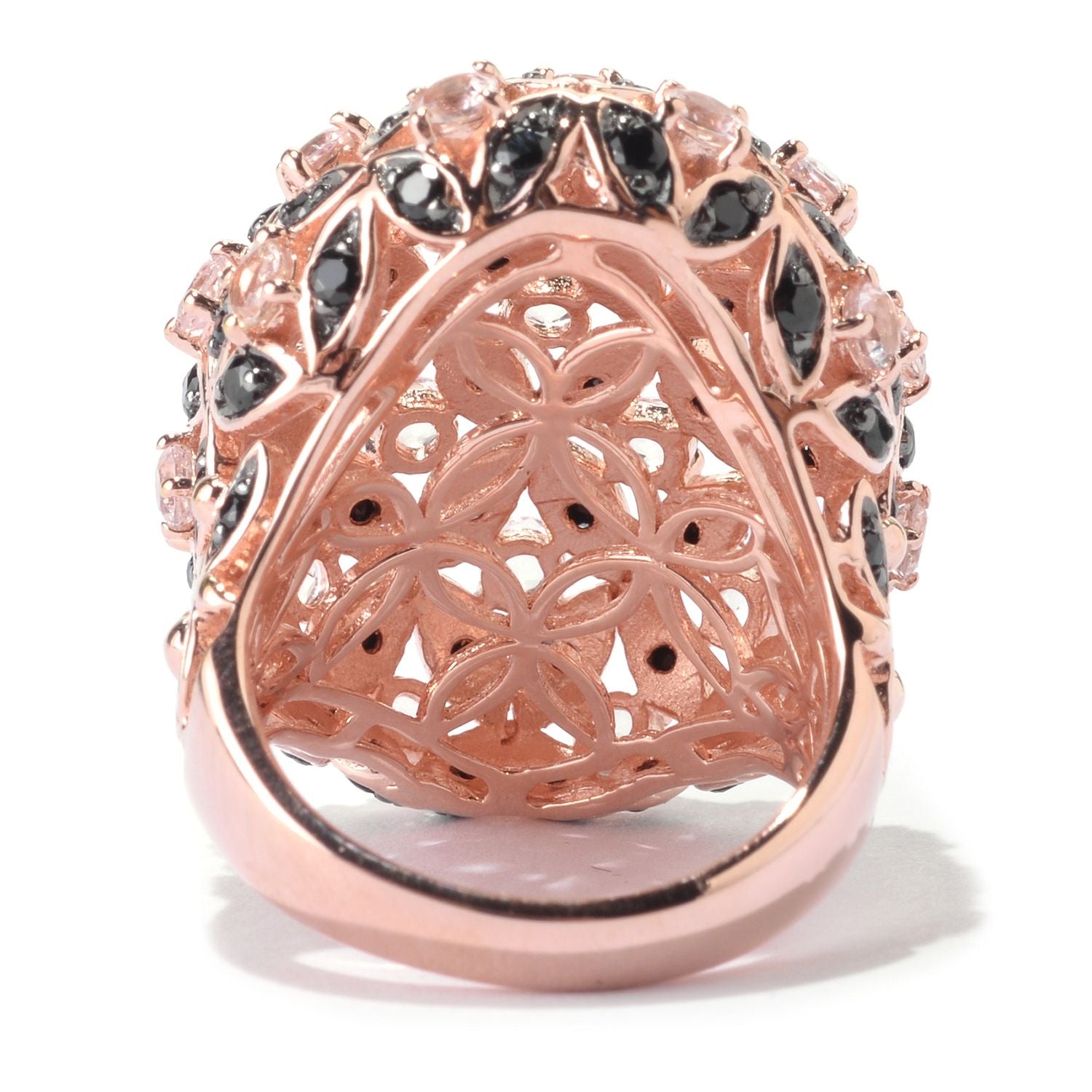 Pinctore 18K Rose Vermeil 3.5ctw Morganite & Black Spinel Flower Dome Ring - pinctore