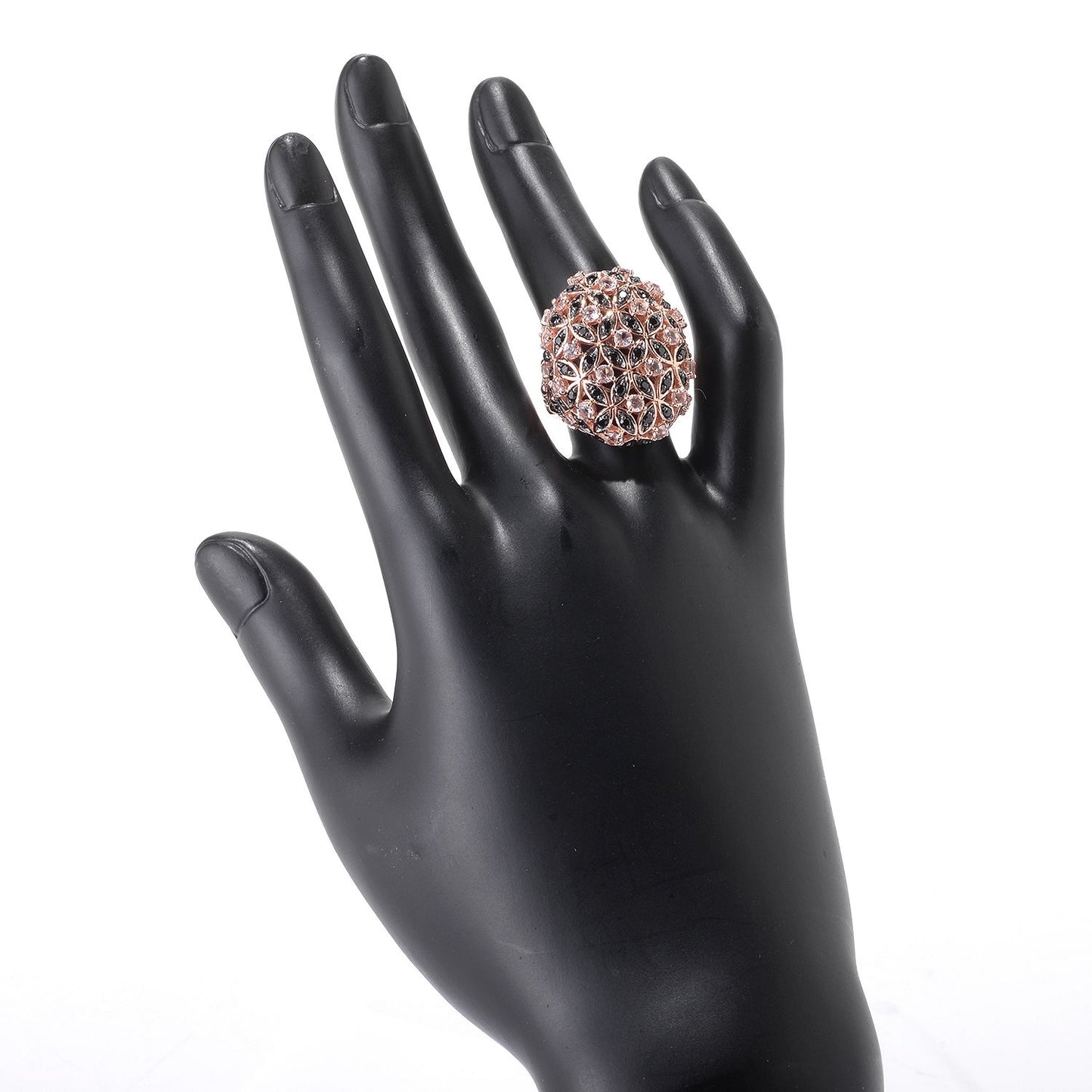 Pinctore 18K Rose Vermeil 3.5ctw Morganite & Black Spinel Flower Dome Ring - pinctore