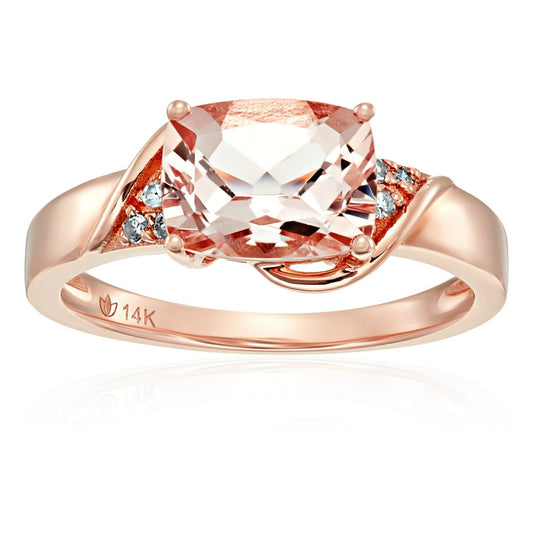 Pinctore 14k Rose Gold Morganite, Diamond Cushion Engagement Ring - pinctore