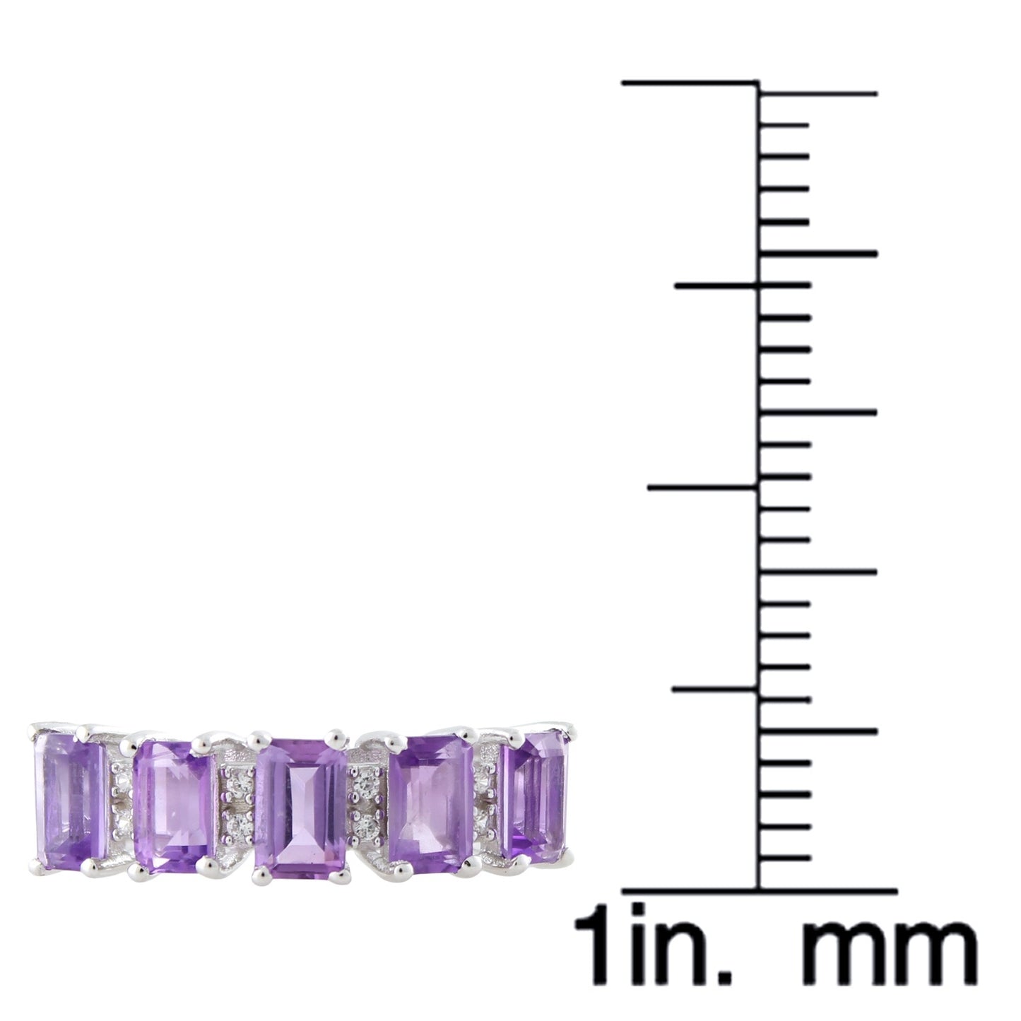Sterling Silver 1 2/5ct Emerald-cut Amethyst and White Zircon Ring - Pinctore