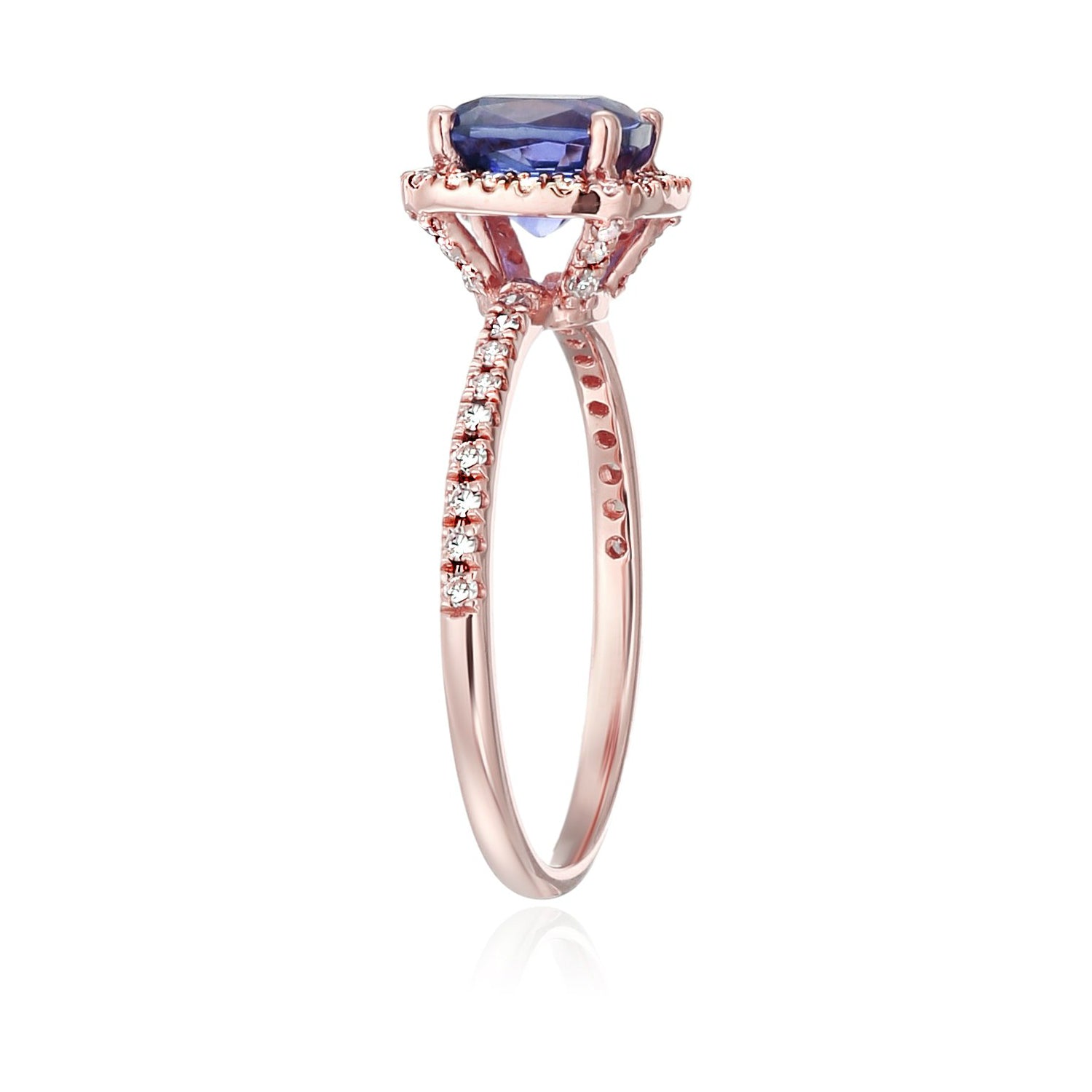 10kt Rose Gold Tanzanite and Diamond Cushion Halo Engagement Ring - Pinctore