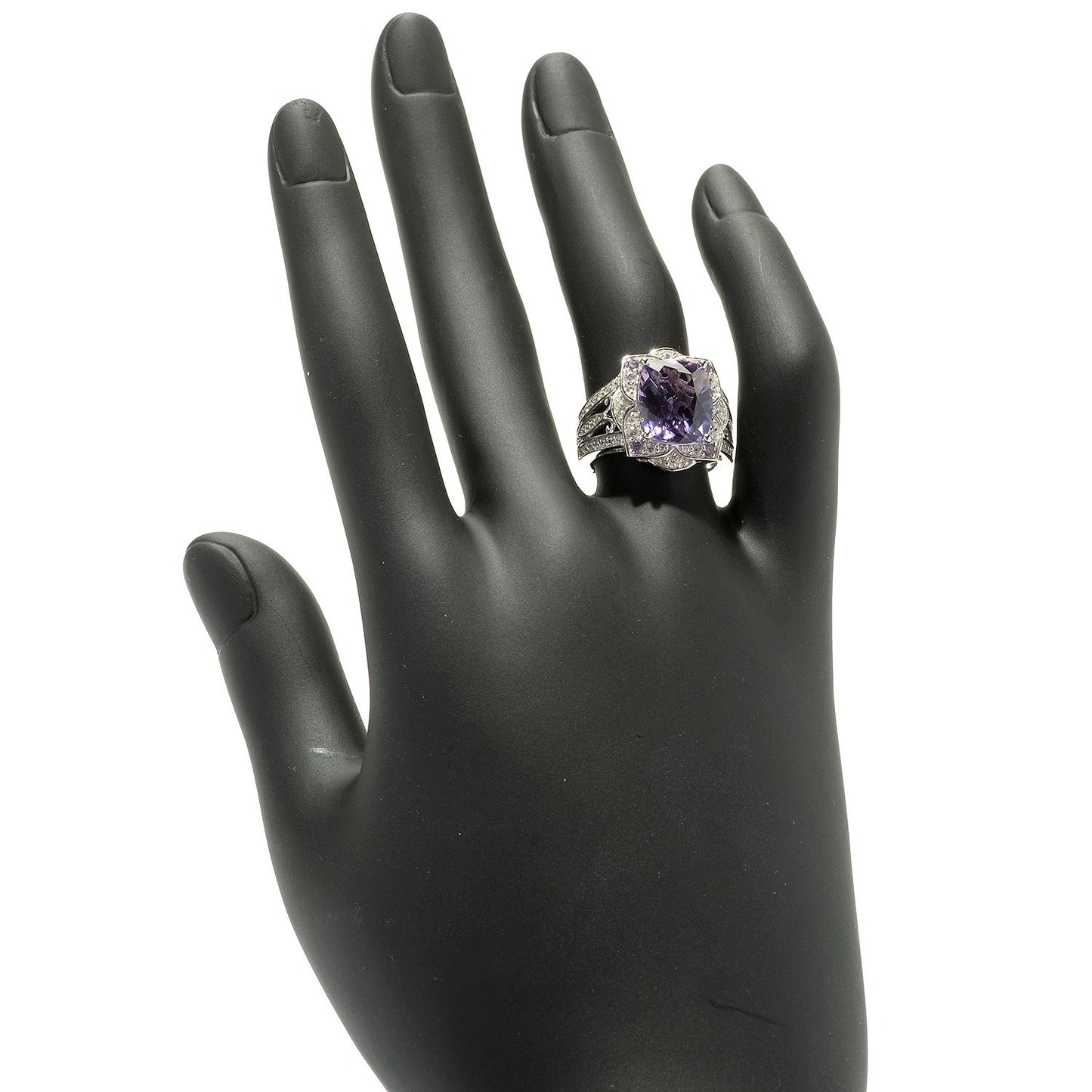 925 Sterling Silver African Amethyst, Pink Amethyst, White Natural Zircon Ring - Pinctore