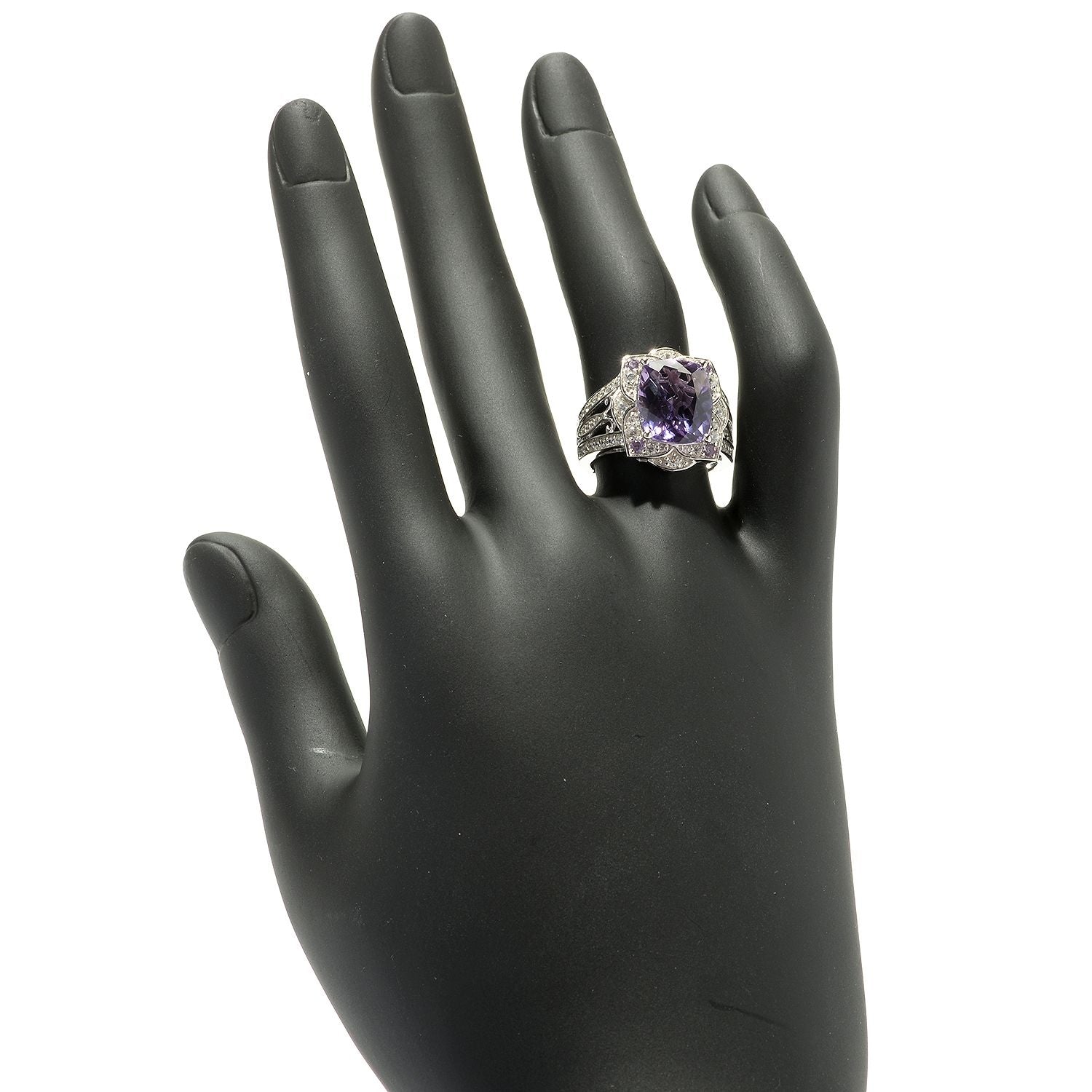 925 Sterling Silver African Amethyst, Pink Amethyst, White Natural Zircon Ring - Pinctore
