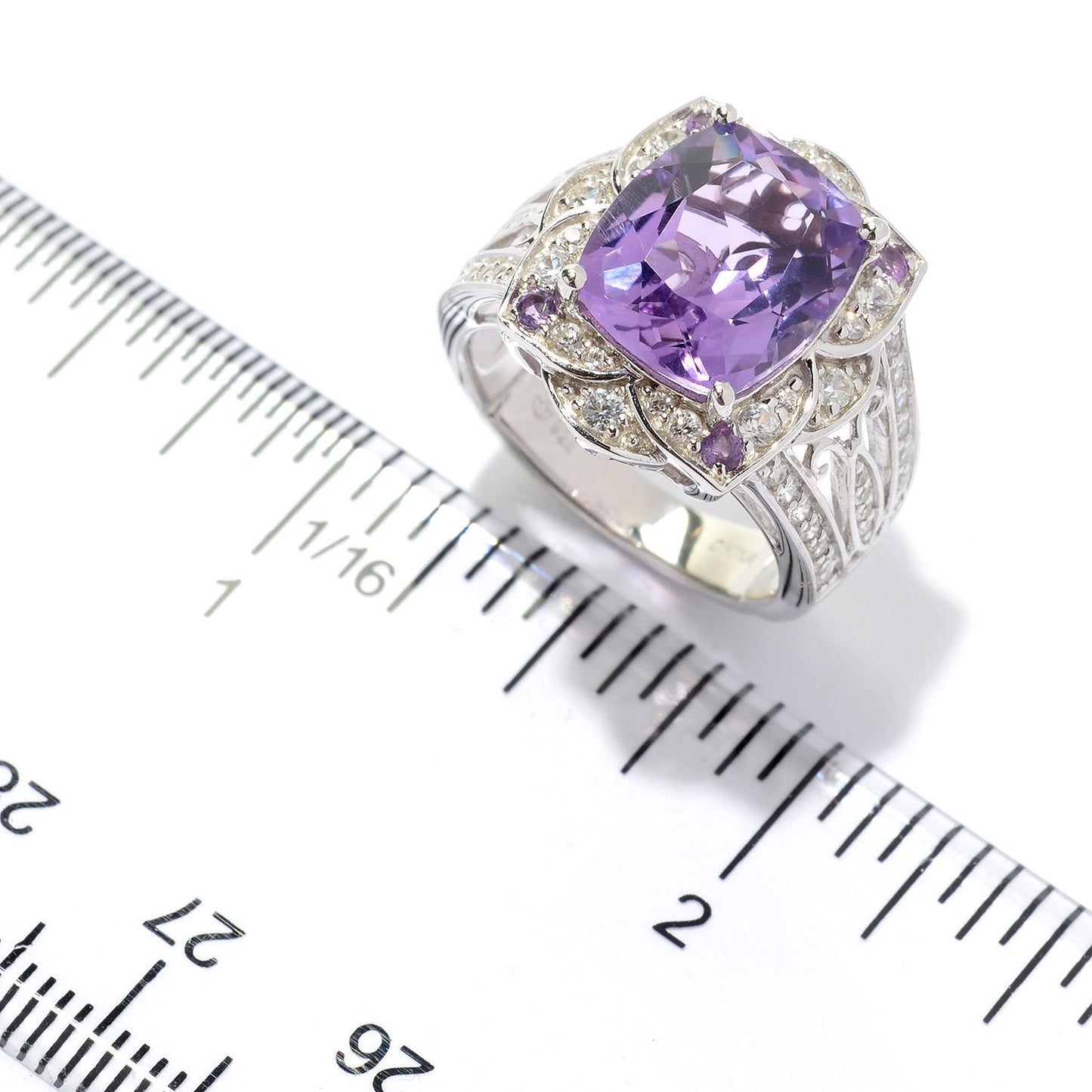 925 Sterling Silver African Amethyst, Pink Amethyst, White Natural Zircon Ring - Pinctore