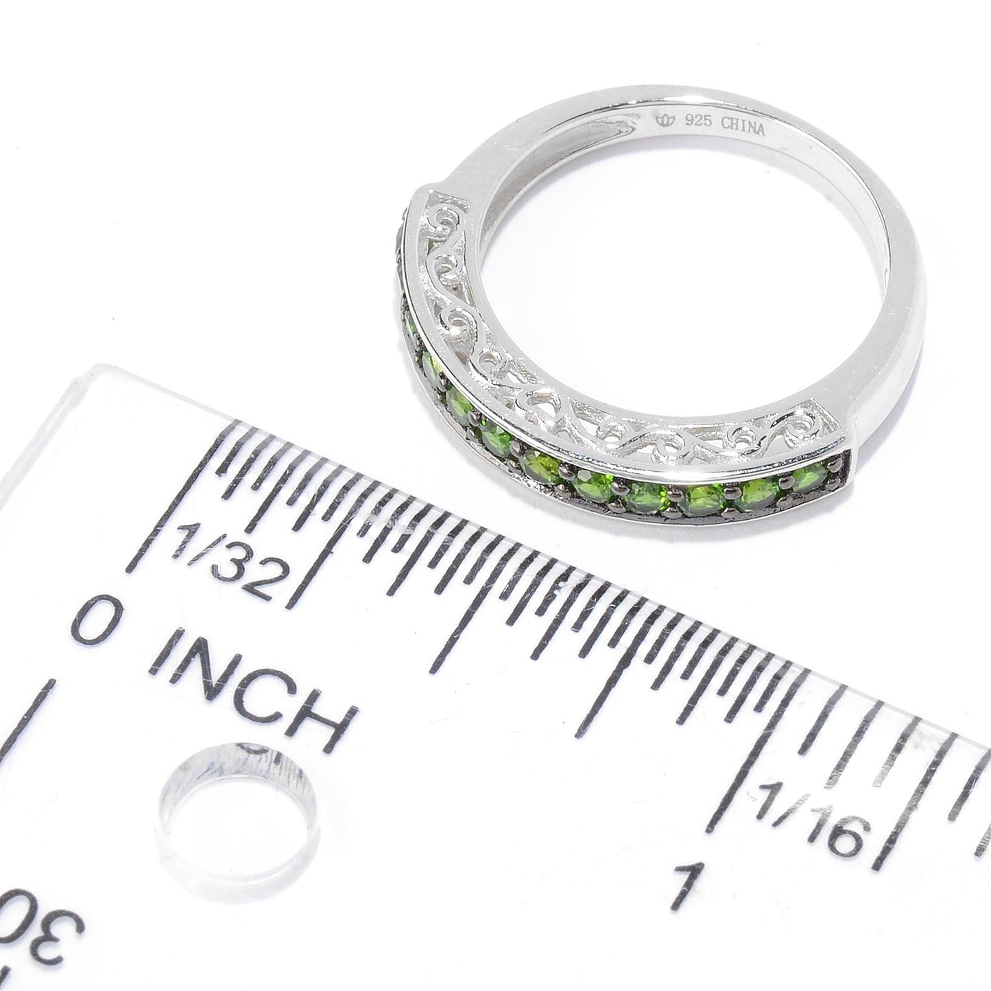 Rhodium Over Sterling Silver 0.45Ctw Chrome Diopside Ring - Pinctore