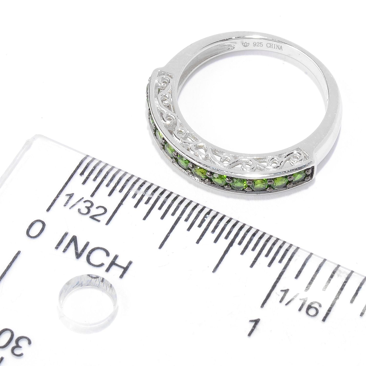 Rhodium Over Sterling Silver 0.45Ctw Chrome Diopside Ring - Pinctore