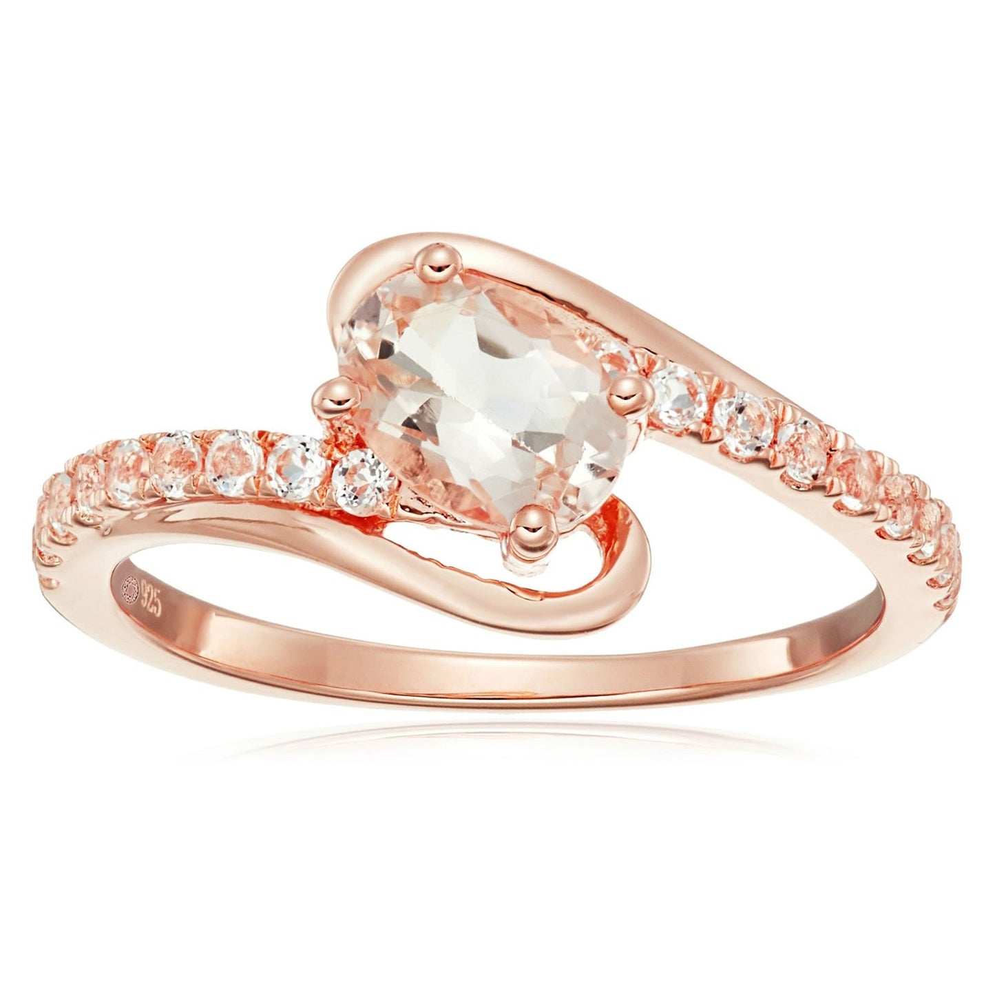 Rose Gold-plated Silver Morganite, White Topaz Ring - Pinctore